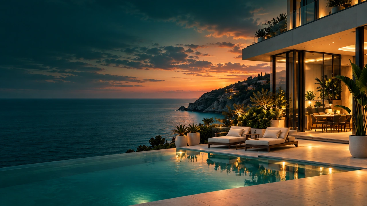Luxury coastal villa at sunset